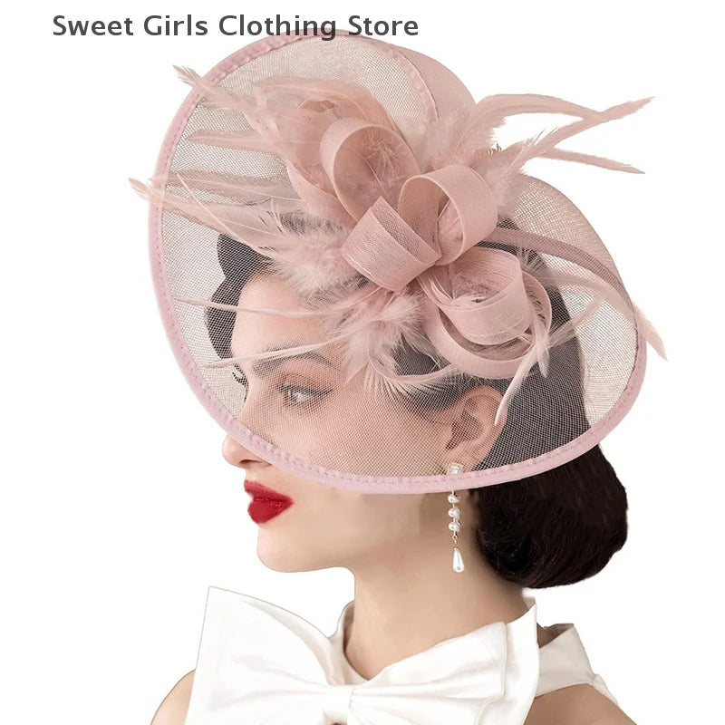 Fascinator Hat for Women Tea Party Headband Wedding Hair Clip Cocktail Party Mesh Flower Feathers Hair Clip Elegant Hair Accesso