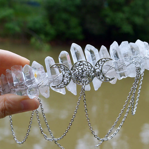 Bohemian Romantic Colorful Jewelry Tiara Crown Rainbow Raw Quartz Crystal Headband Handmade Fashion Hair Accessories Hair Hoop