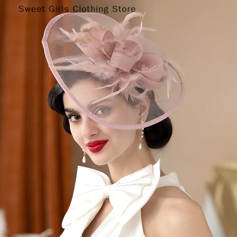 Fascinator Hat for Women Tea Party Headband Wedding Hair Clip Cocktail Party Mesh Flower Feathers Hair Clip Elegant Hair Accesso