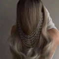 Boho Pearl Multilayer Tassel Headpiece Chain Wedding for Women Elegant Round Bead Bridal Hair Comb Tiara Prom Head Accessories