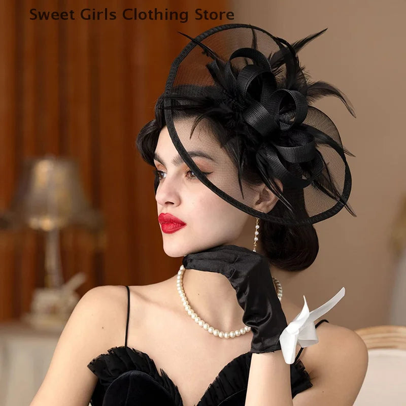 Fascinator Hat for Women Tea Party Headband Wedding Hair Clip Cocktail Party Mesh Flower Feathers Hair Clip Elegant Hair Accesso