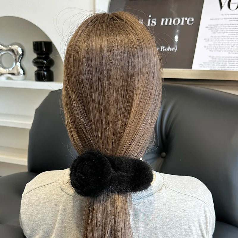 Real Mink Fur Flower Hair Clip Large Size Hairpin Barrettes For Women Girls Ponytail Temperament Clamps Fluffy Hair Accessories
