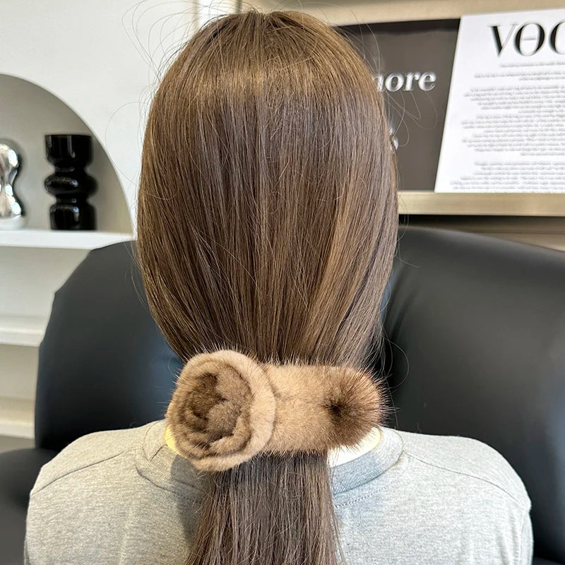 Real Mink Fur Flower Hair Clip Large Size Hairpin Barrettes For Women Girls Ponytail Temperament Clamps Fluffy Hair Accessories