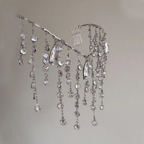 Bridal Water Drop V Shape Headpiece Chain Women Head Accessories Handmade Boho Metal Tassel Hair Comb Headband Wedding Jewelry
