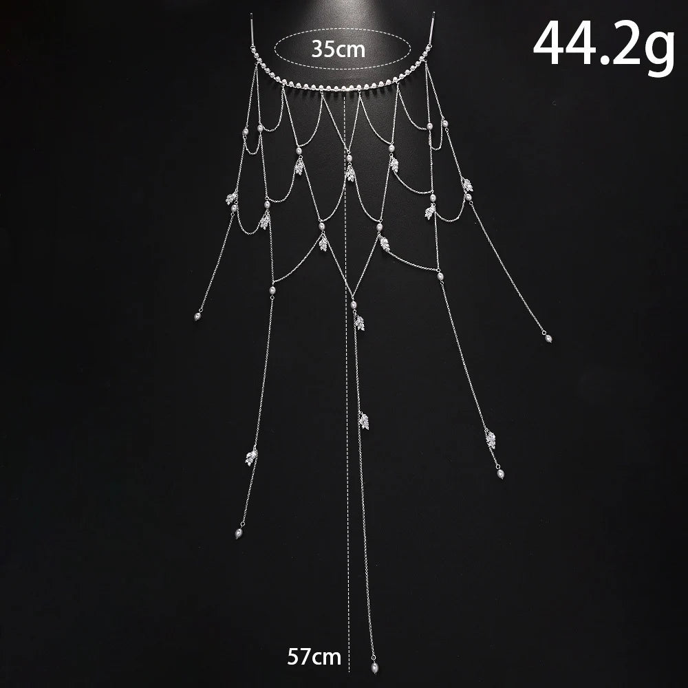 Elegant Long Tassel Pearl Headpiece Chain Wedding Hair Decoration 2025 Boho Leaf Zircon Bridal Head Chain Jewelry for Women Gift