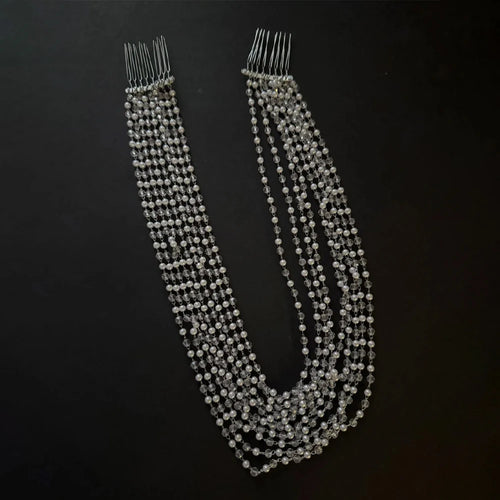Boho Pearl Multilayer Tassel Headpiece Chain Wedding for Women Elegant Round Bead Bridal Hair Comb Tiara Prom Head Accessories